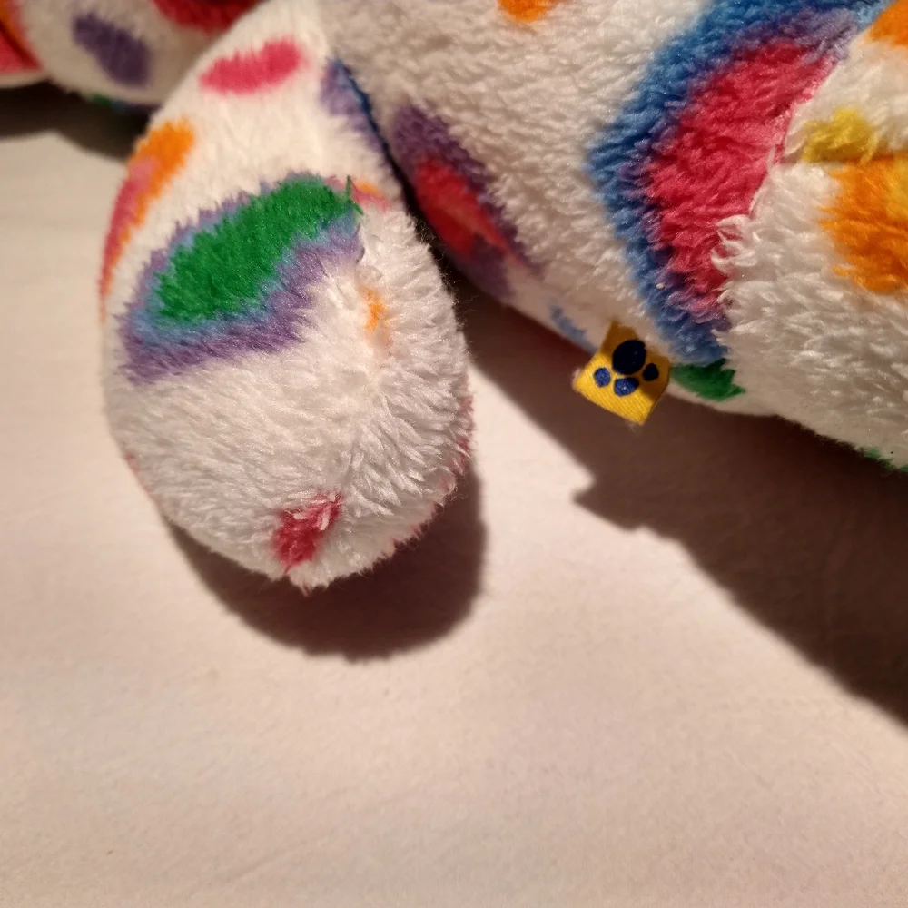 2011 Build-A-Bear White Multicolor Rainbow Hearts Bear Plush 16" - Picture 6 of 6